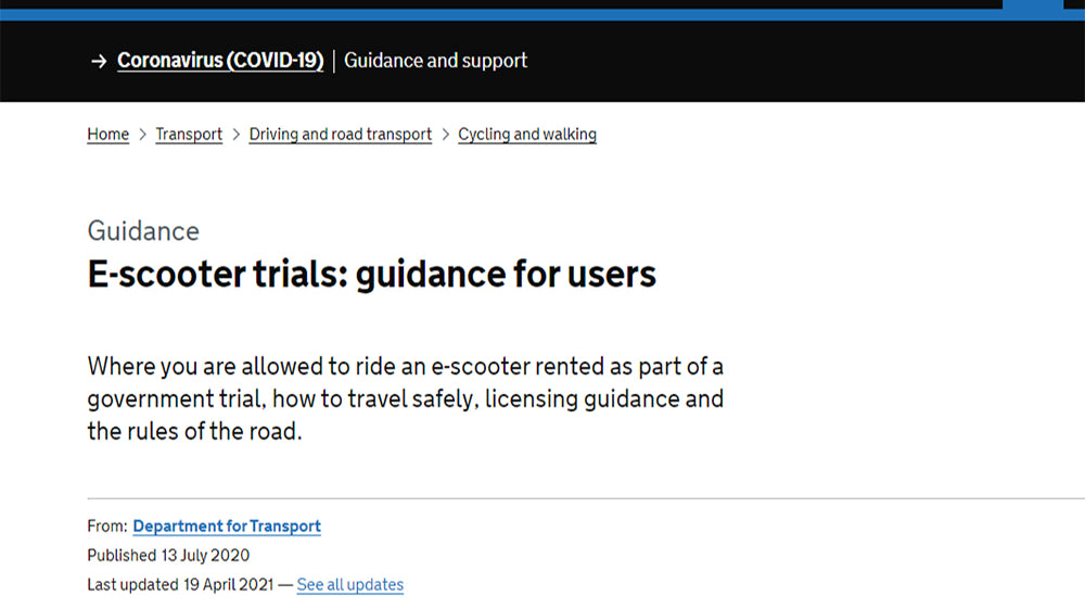 Electric scooter trials: guidance for users in UK